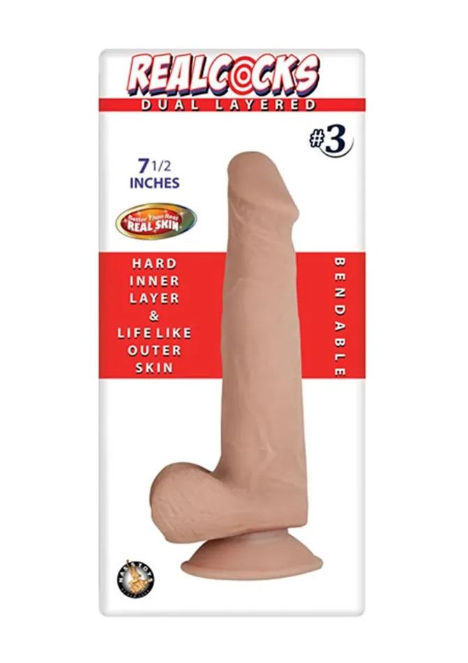 Realcocks Dildos Realcocks Dual Layered 3 Bendable Dildo 75in Vanilla
