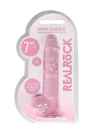 Realistic Dildo W Balls Clear Pink SimpleeDiscreet Dildos