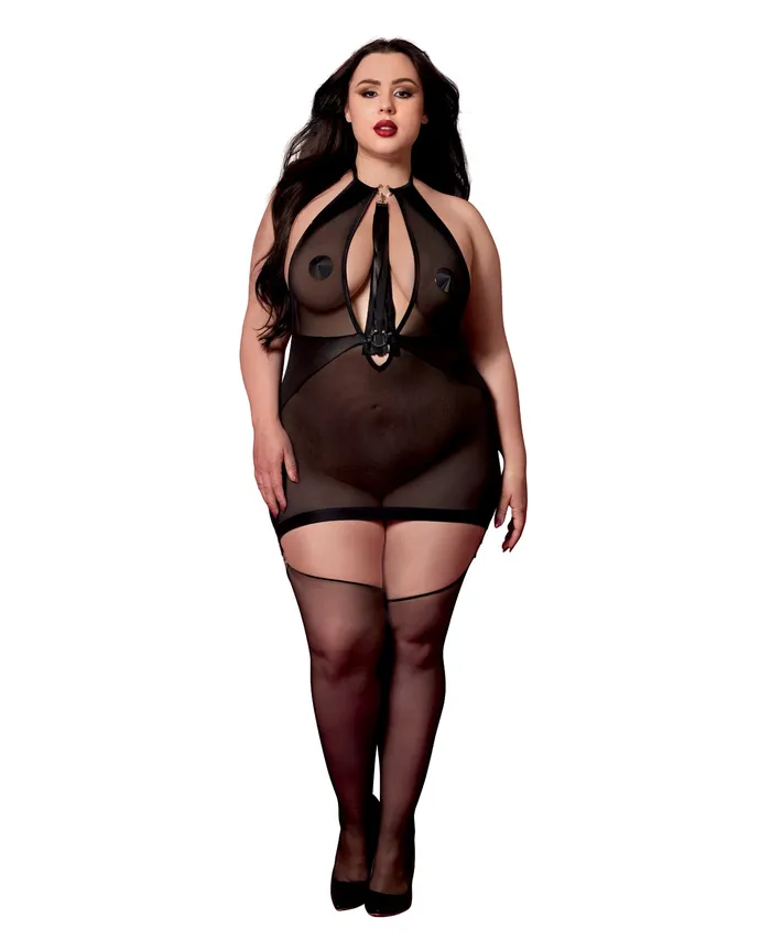 Red Diamond Stretch Mesh and Faux Leather Gartered Chemise wRemovable Flogger Black QN Couples Red Diamond Stretch Mesh and Faux Leather Gartered Chemise wRemovable Flogger Black QN Couples