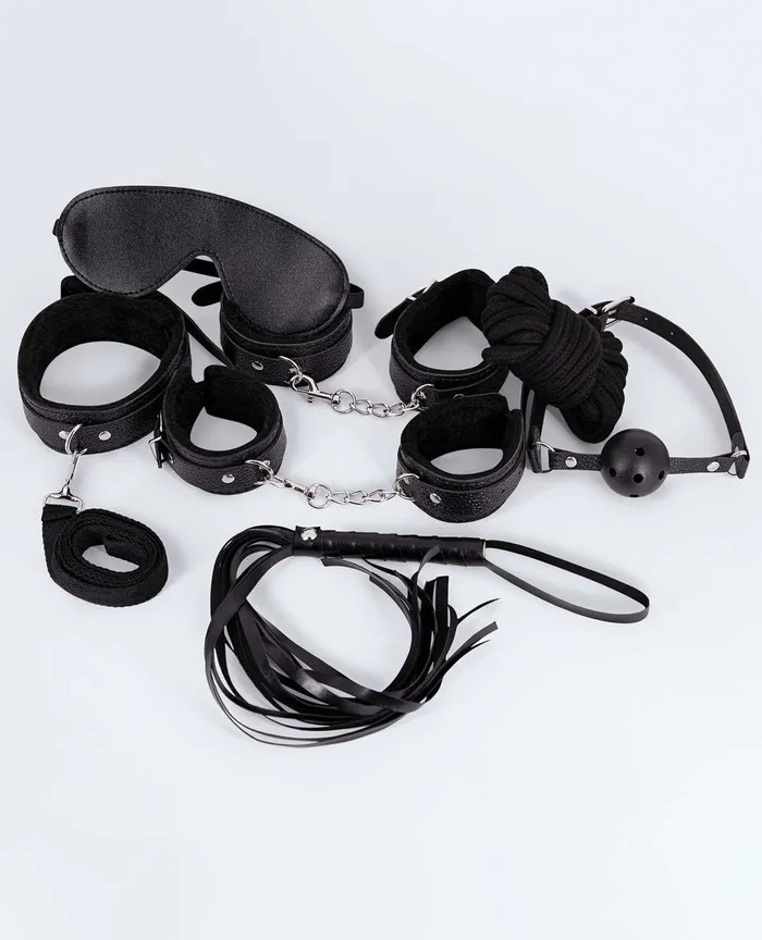 Restraints Lust Lust PU Leather 7 Pack Lite Bondage Set Black