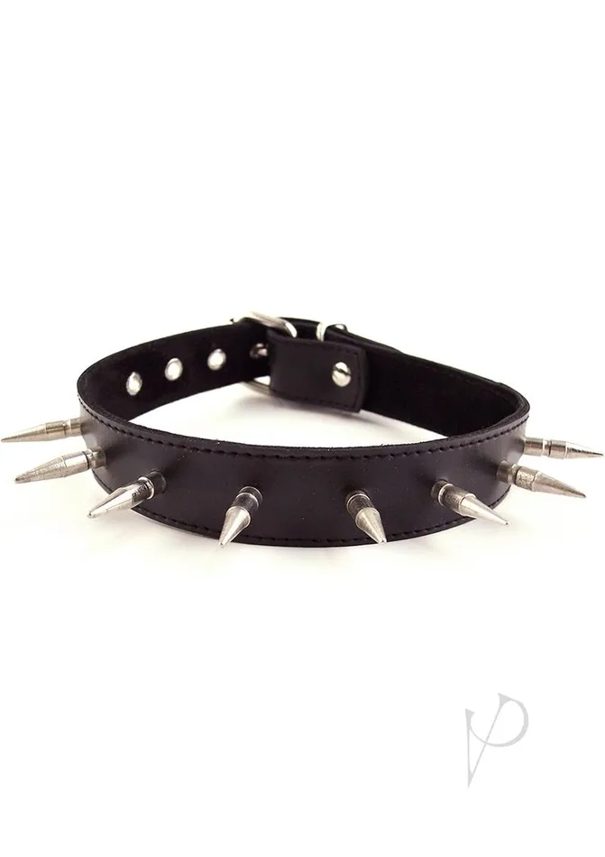 Restraints Rouge Rouge Adjustable Leather Spiked Collar Black