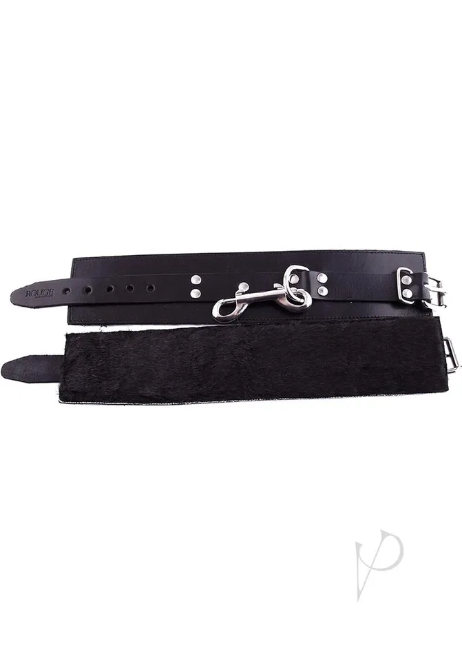 Restraints Rouge Rouge Leather Ankle Cuffs with Faux Fur Lining Black