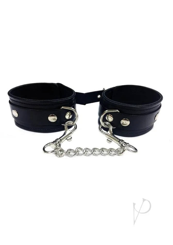 Restraints Rouge Rouge Plain Leather Adjustable Wrist Cuffs Black