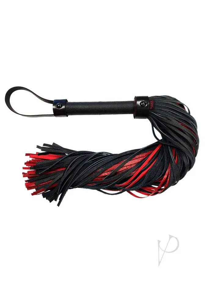 Rouge Anaconda Leather Flogger with Cuff Black and Burgundy Rouge Restraints