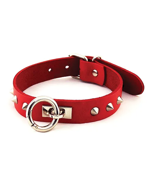 Rouge Restraints Rouge O Ring Studded Adjustable Leather Collar Red Rouge Restraints Rouge O Ring Studded Adjustable Leather Collar Red