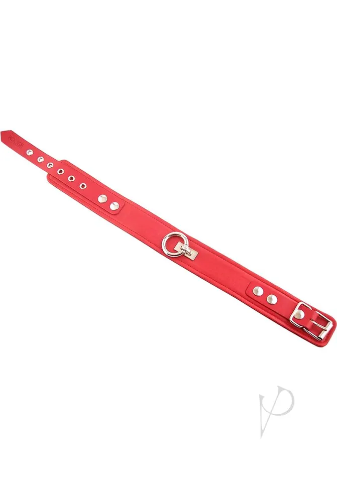 Rouge Restraints Rouge Plain Leather Adjustable Collar 1 Ring Red