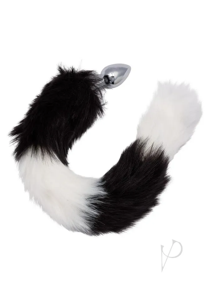 Running Wild Black and White Tail Faux Fur Tail and Metallic Anal Plug BlackWhite Running Wild Anal