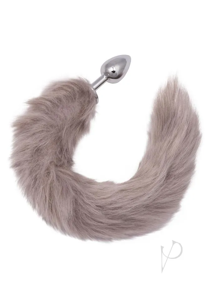 Running Wild Male Sex Toys Running Wild Grey Tail Faux Fur Tail and Metallic Anal Plug Grey