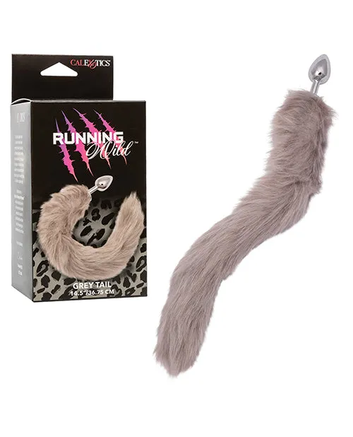 Running Wild Male Sex Toys Running Wild Grey Tail Faux Fur Tail and Metallic Anal Plug Grey