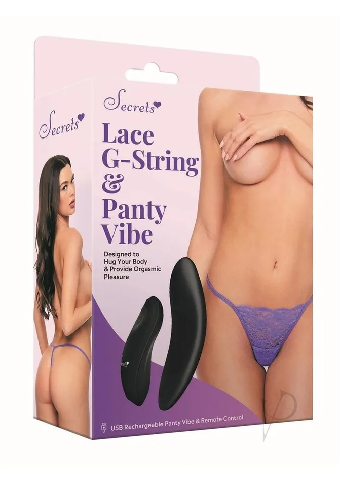 Secrets Secrets Rechargeable Silicone Lace GString and Panty Vibe OS Purple Vibrators Secrets Secrets Rechargeable Silicone Lace GString and Panty Vibe OS Purple Vibrators