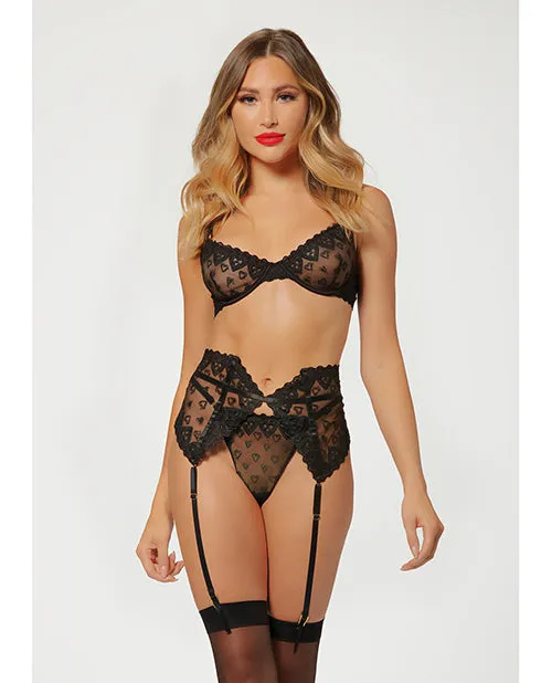 Seven Til Midnight Anal Valentines Heart Embroidered Mesh Bra Waspie Panty Black MD Seven Til Midnight Anal Valentines Heart Embroidered Mesh Bra Waspie Panty Black MD