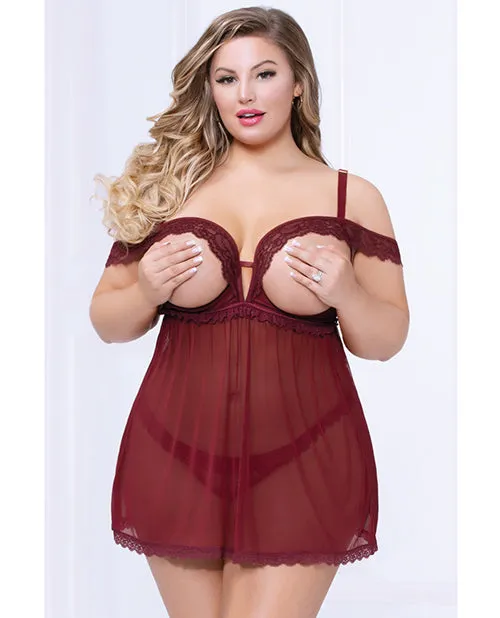 Seven Til Midnight Female Sex Toys Lace Mesh Open Cups Babydoll wFly Away Back Panty Wine 1X2X Seven Til Midnight Female Sex Toys Lace Mesh Open Cups Babydoll wFly Away Back Panty Wine 1X2X