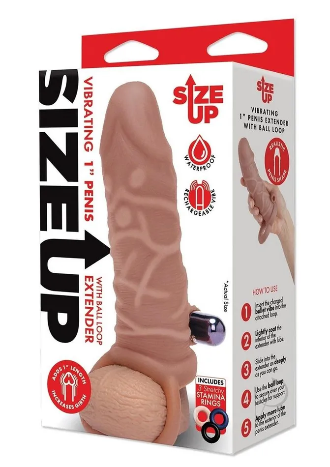 Size Up Size Up Silicone Vibrating Realistic Penis Extender with Ball Loop 1in Caramel Male Sex Toys Size Up Size Up Silicone Vibrating Realistic Penis Extender with Ball Loop 1in Caramel Male Sex Toys