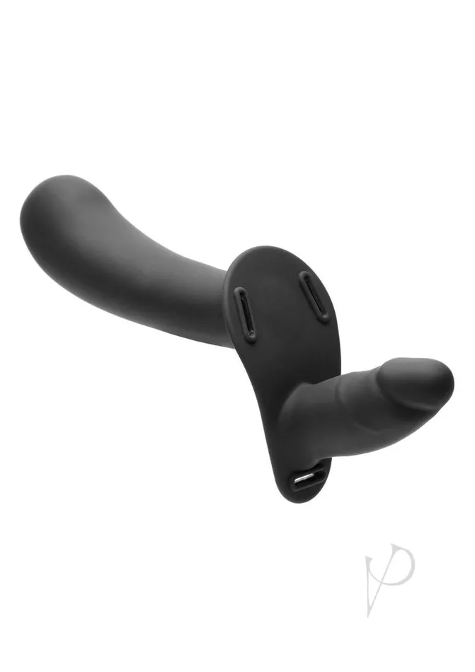 Strap U Female Sex Toys Strap U 28x Rechargeable Silicone 28X Large Double Dildo with Harness and Remote Control Black