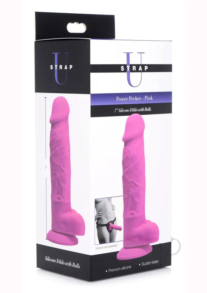 Strap U Female Sex Toys Strap U Power Pecker Silicone 7in Dildo with Balls Pink Strap U Female Sex Toys Strap U Power Pecker Silicone 7in Dildo with Balls Pink