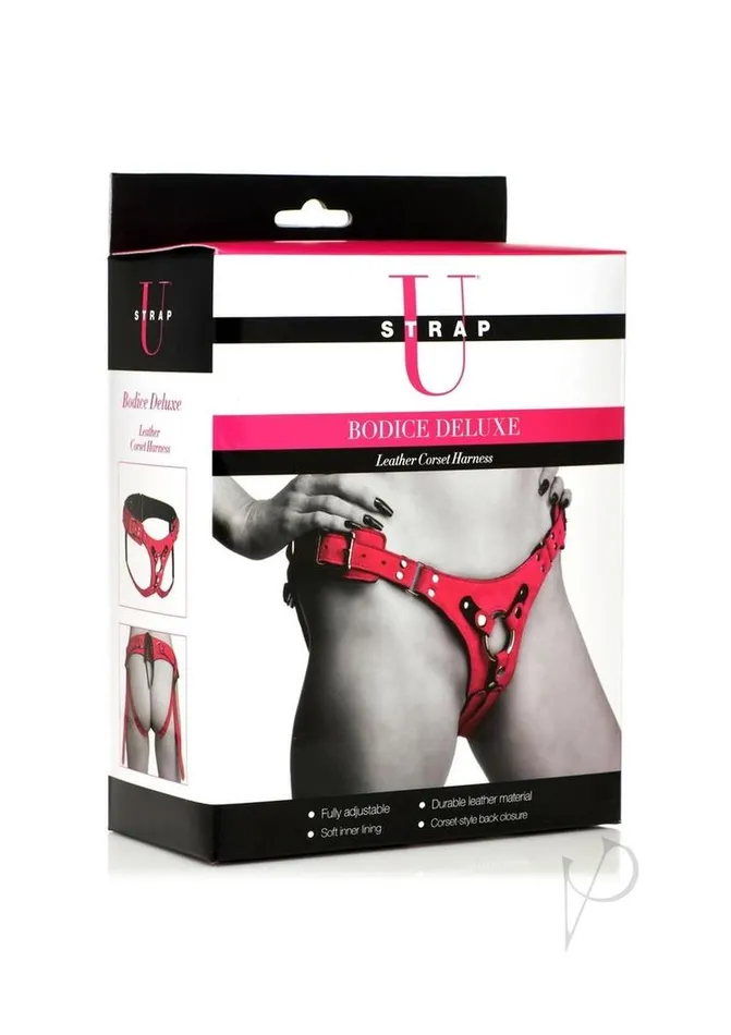 Strap U Strap U Bodice Deluxe Leather Corset Harness Pink Vibrators