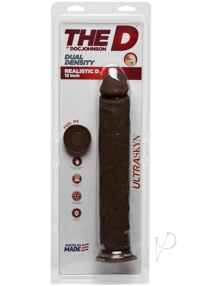 The D Realistic D Ultraskyn Dildo 12in Chocolate The D Dildos