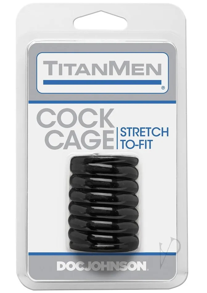Titan Men Male Sex Toys TitanMen Ribbed StretchToFit Cock Cage Black