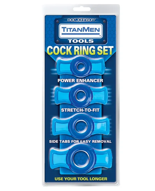 TitanMen StretchToFit Cock Rings 4 Piece Kit Blue Titan Men Couples TitanMen StretchToFit Cock Rings 4 Piece Kit Blue Titan Men Couples