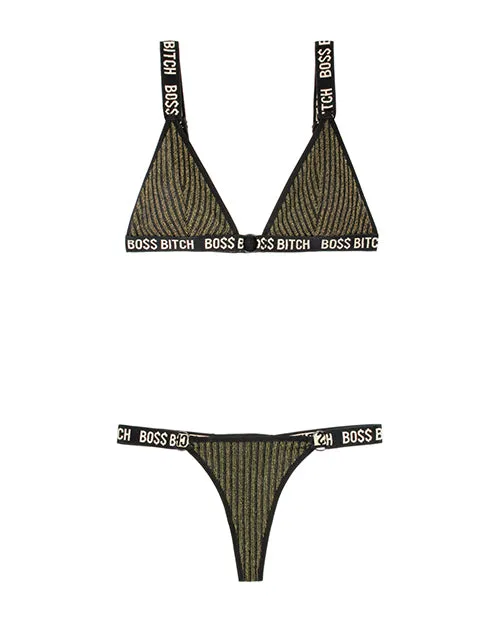 Vibes Boss Bitch Bralette Thong Panty BlackGold LXL Vibes By Fantasy Lingerie Vibrators Vibes Boss Bitch Bralette Thong Panty BlackGold LXL Vibes By Fantasy Lingerie Vibrators