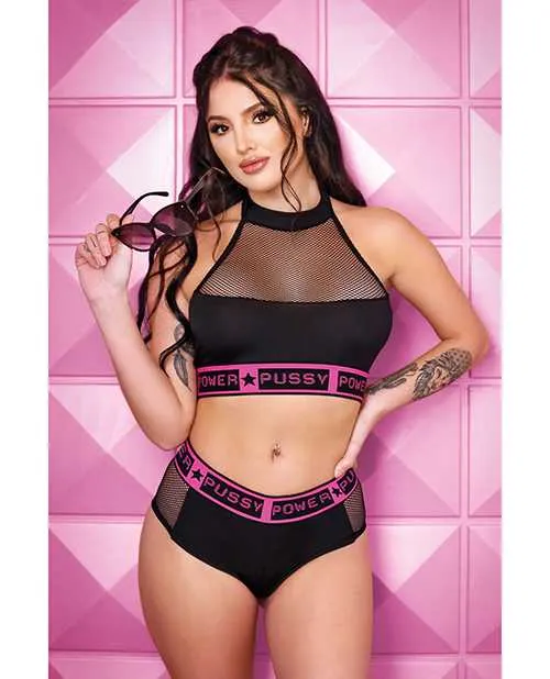 Vibes By Fantasy Lingerie Male Sex Toys Vibes Pussy Power MicroNet Halter Top Booty Short Black SM Vibes By Fantasy Lingerie Male Sex Toys Vibes Pussy Power MicroNet Halter Top Booty Short Black SM