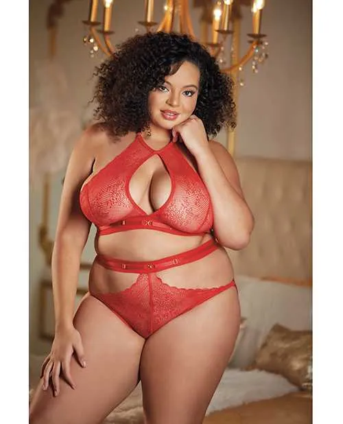 Vibrators Allure Allure Lace Halter Top Backless Panty Red QN Vibrators Allure Allure Lace Halter Top Backless Panty Red QN