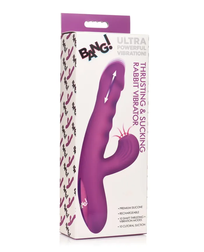 Vibrators Bang Thrusting and Sucking Rechargeable Silicone Rabbit Vibrator Purple Bang