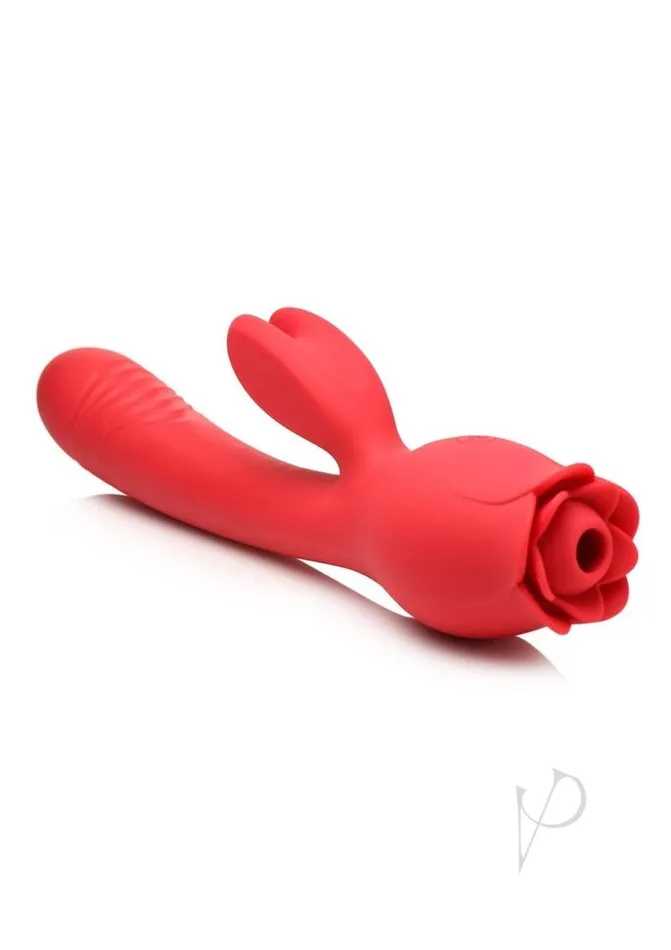 Vibrators Bloomgasm Blooming Bunny Sucking and Thrusting Silicone Rechargeable Rabbit Vibrator Red Bloomgasm