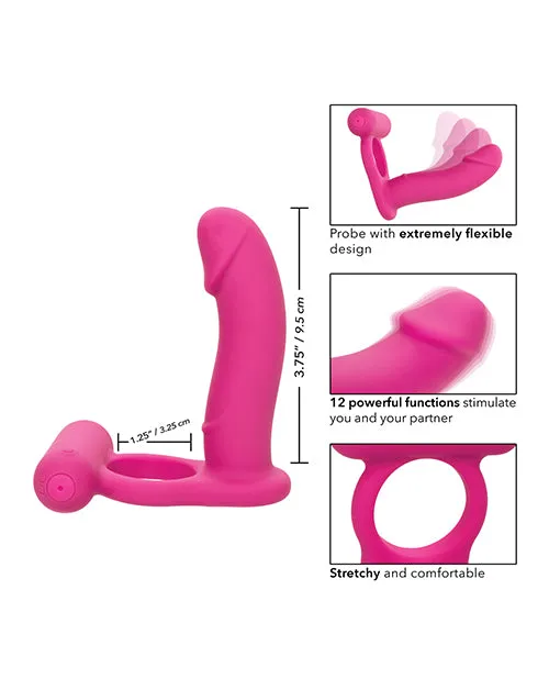 Vibrators Couples Enhancers Silicone Rechargeable Double Diver Couples Ring Pink