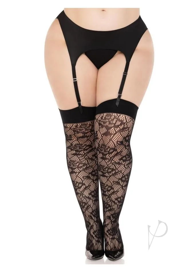 Vibrators Leg Avenue Wild Rose Net Thigh Highs 1X2X Black Leg Avenue