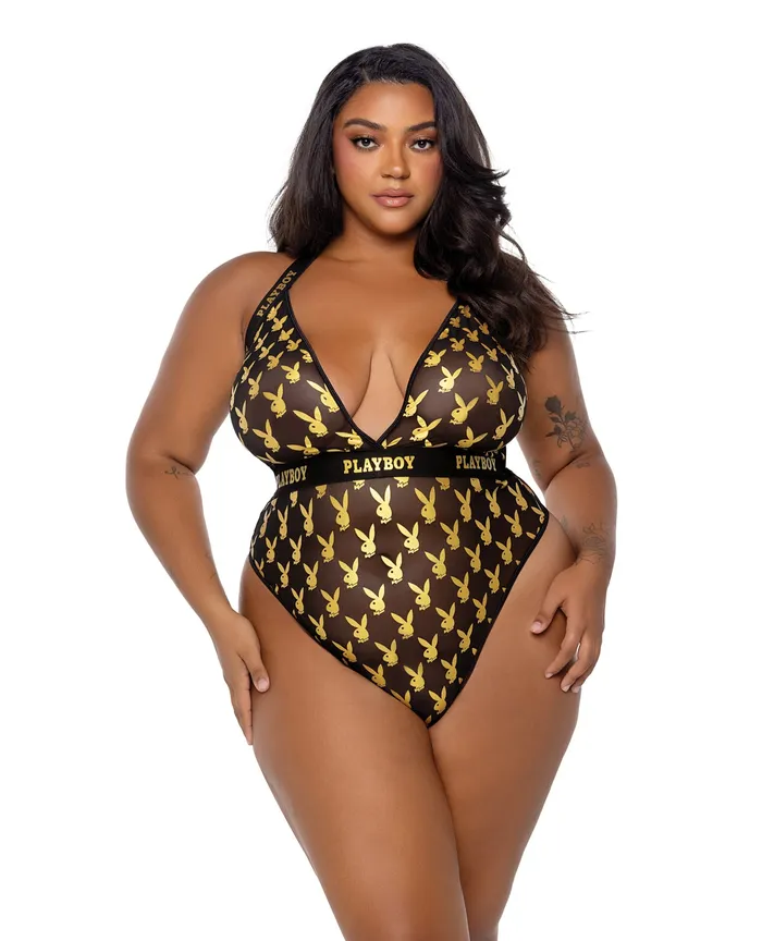 Vibrators Playboy By Roma Playboy Bunny Gold Foil Halter Teddy BlackGold 2X Vibrators Playboy By Roma Playboy Bunny Gold Foil Halter Teddy BlackGold 2X