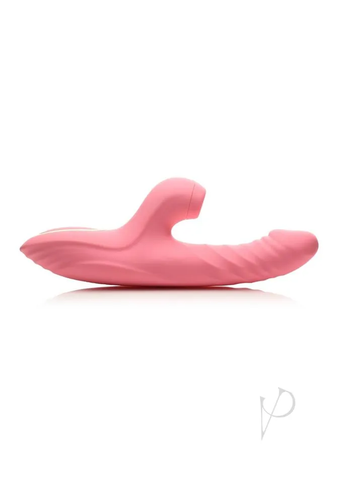 Vibrators Shegasm CandyThrust Rechargeable Silicone Thrusting and Sucking Rabbit Vibrator Pink Shegasm