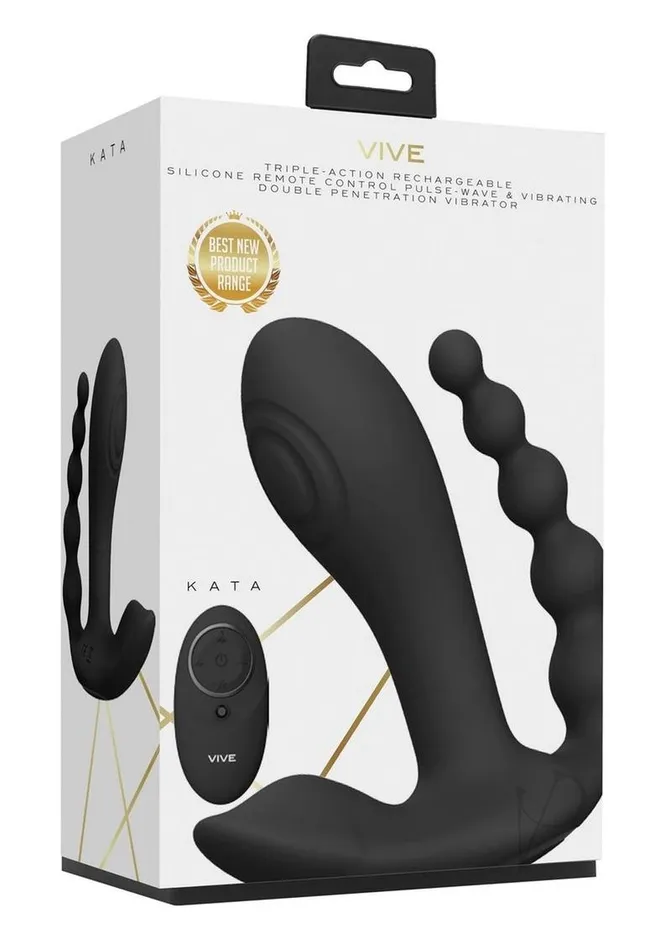 Vive By Shots Vibrators Vive Kata Rechargeable Silicone Pulse Wave and Vibrating Double Penetration Vibrator Black Vive By Shots Vibrators Vive Kata Rechargeable Silicone Pulse Wave and Vibrating Double Penetration Vibrator Black