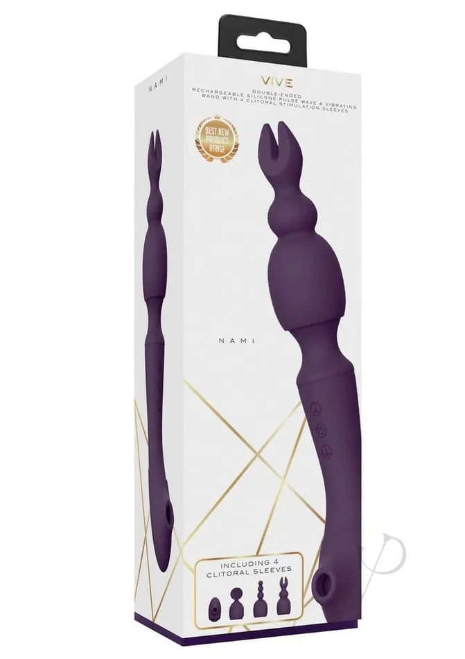 Vive By Shots Vibrators Vive Rechargeable Silicone Nami Pulse Wave and Vibrating Wand Purple Vive By Shots Vibrators Vive Rechargeable Silicone Nami Pulse Wave and Vibrating Wand Purple