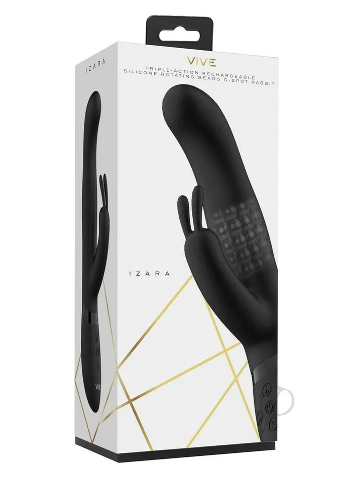Vive Izara Triple Action Rechargeable Silicone Rotating Beaded GSpot Rabbit Vibrator Black Vive By Shots Female Sex Toys Vive Izara Triple Action Rechargeable Silicone Rotating Beaded GSpot Rabbit Vibrator Black Vive By Shots Female Sex Toys