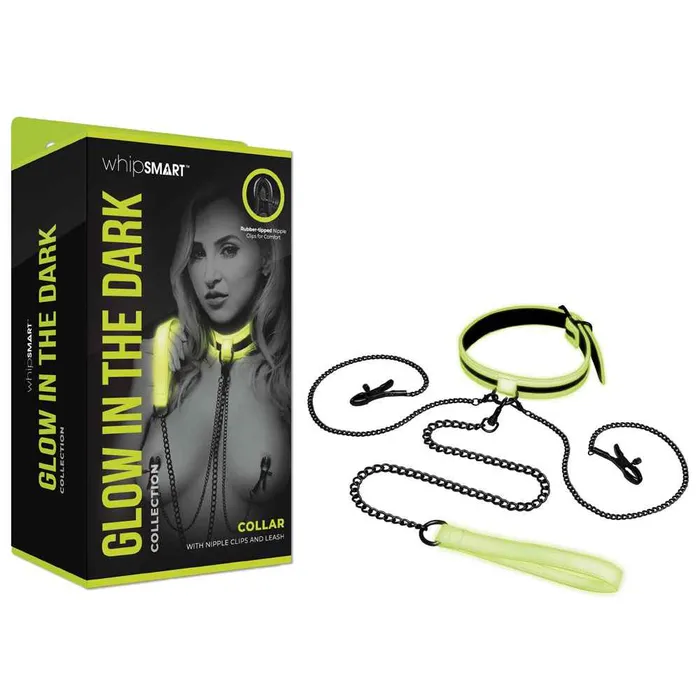 WhipSmart Glow In The Dark Collar with Nipple Clips Leash WhipSmart Female Sex Toys WhipSmart Glow In The Dark Collar with Nipple Clips Leash WhipSmart Female Sex Toys