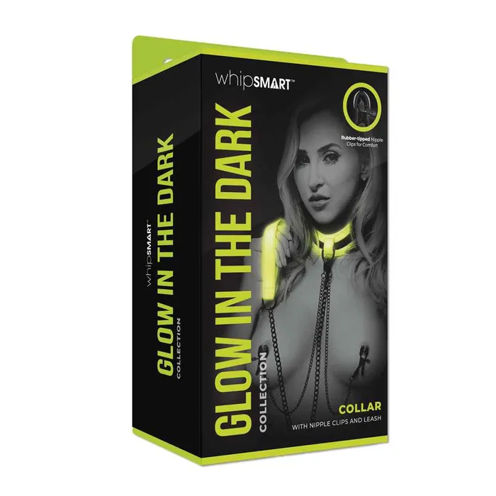 WhipSmart Glow In The Dark Collar with Nipple Clips Leash WhipSmart Female Sex Toys