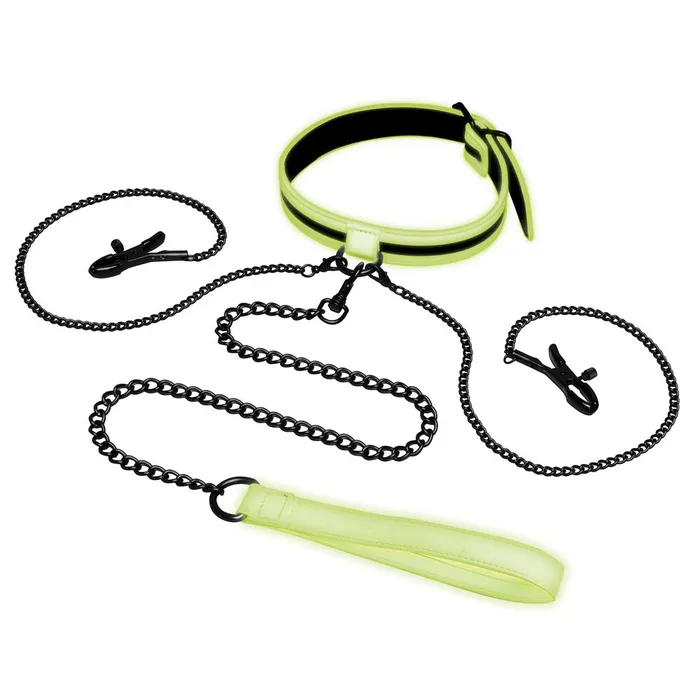 WhipSmart Glow In The Dark Collar with Nipple Clips Leash WhipSmart Female Sex Toys
