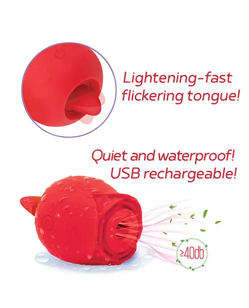 Wild Rose and Tongue Rechargeable Silicone Clitoral Stimulator with Suction Red Wild Rose Female Sex Toys