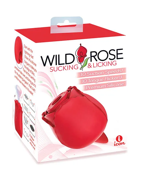 Wild Rose and Tongue Rechargeable Silicone Clitoral Stimulator with Suction Red Wild Rose Female Sex Toys