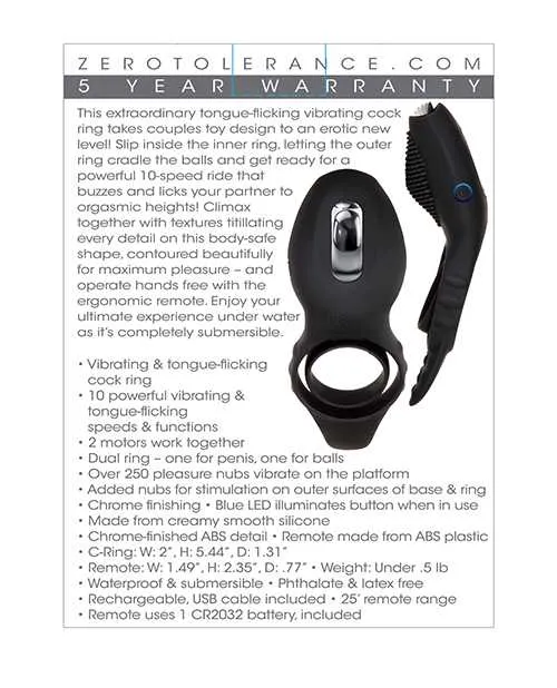 Zero Tolerance Male Sex Toys Mr Flicker Rechargeable Silicone Cock Ring Black